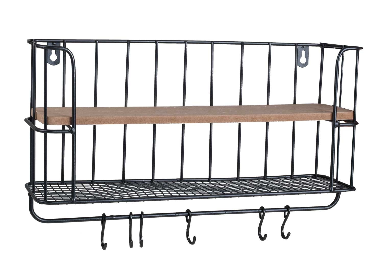 Wandregal aus Metall in schwarz, mit 6 Haken | Mobile Wohnspass
