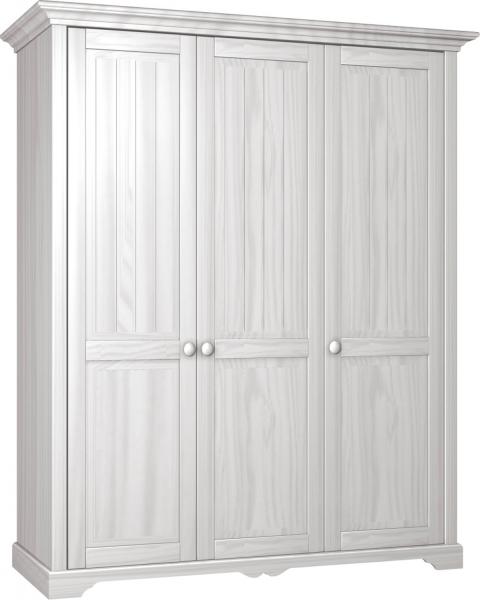 Kleiderschrank aus teilmassivem Kiefer in weiß, mit 3 Türen | Mobile