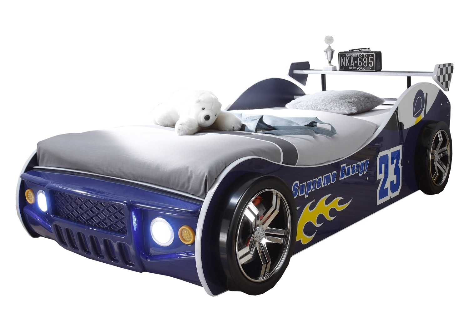 Kinderbettgestell in blau im Rennwagen-Design, 90 x 200 cm | Mobile