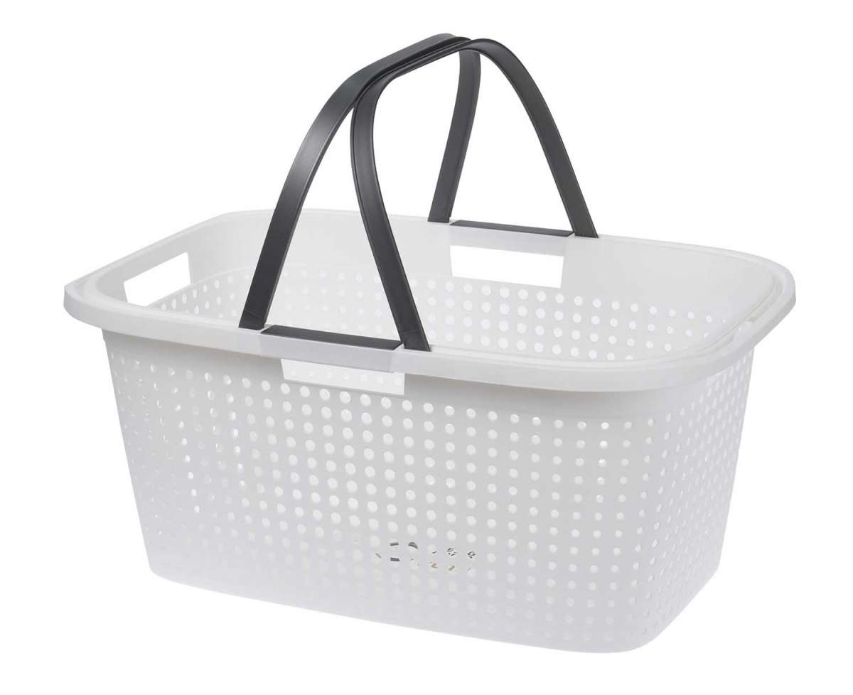 Wäschekorb aus Kunststoff in weiß, mit Griffen | Mobile Wohnspass